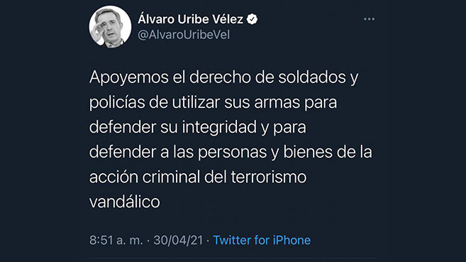 Trino de Álvaro Uribe Vélez borrado por Twitter