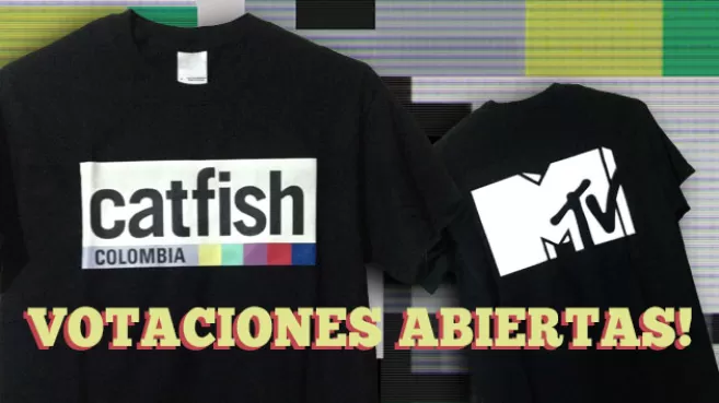 Camiseta negra con el logo de Catfish Colombia en el pecho, y el logo de MTV en la espalda