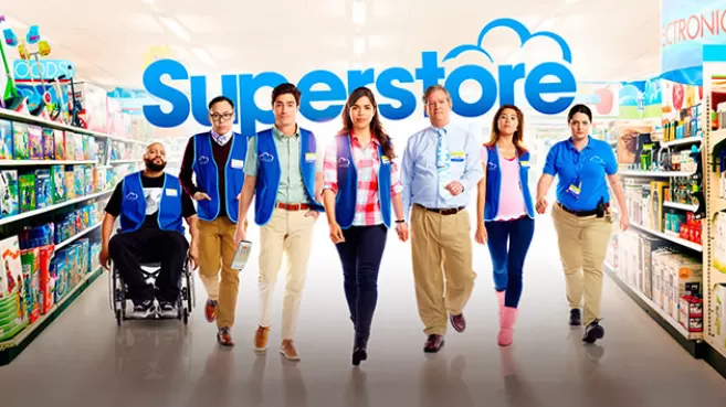 Elenco de la serie 'Superstore', en la tienda Cloud 9