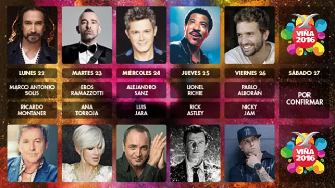 Collage con artistas confirmados para el Festival de Viña del Mar 2016