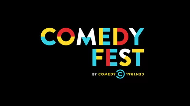 Logo de Comedy Central Fest con letras multicolores y fondo negro