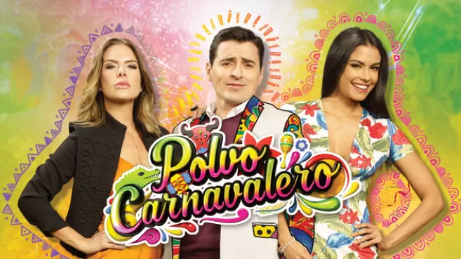 Rafael Zea, Johana Cure e Isabela Cordoba, protagonistas de la serie Polvo Carnavalero de Caracol Televisión