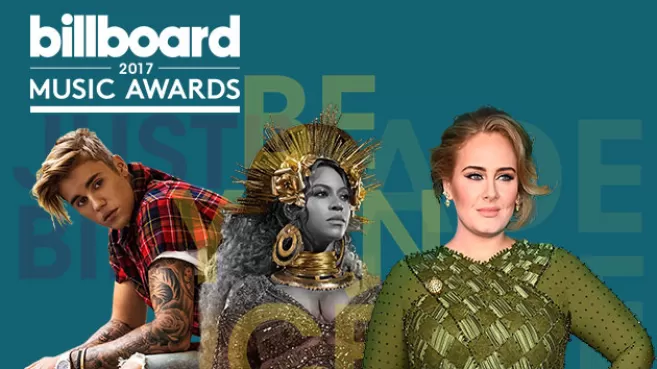 Collage de los Billboard Music Awards 2017 con Justin Bieber, Beyoncé y Addele