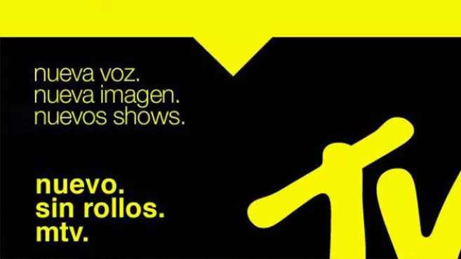 Logo de MTV negro sobre fondo amarillo