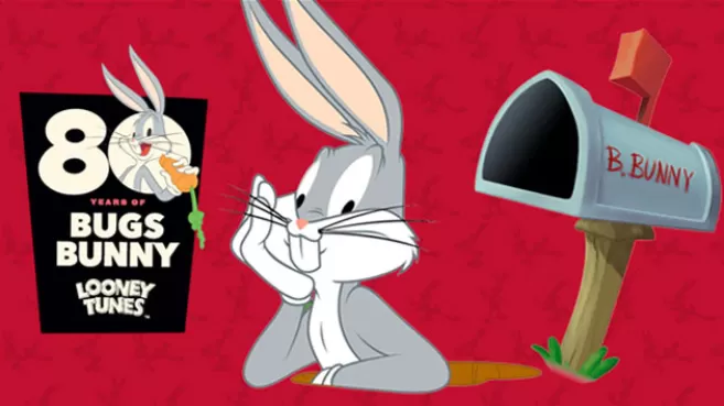 Bugs Bunny en el agujero de su casa, junto al casillero