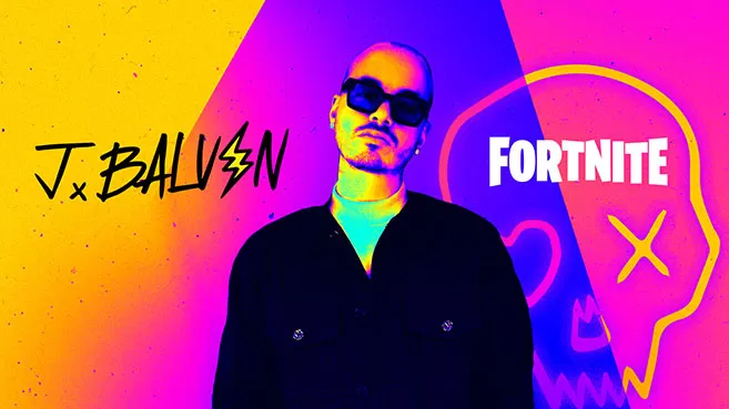 J Balvin en colores vivos con calabera de Fortnite para evento de Halloween 2020