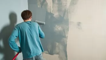 Hombre pintando la pared de su casa