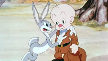Bugs Bunny abrazando a Elmer Gruñón, en A Wild Hare