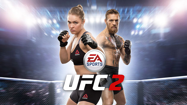 Ronda Rousey y Conor Mc Gregor en la portada del videojuego EA SPORTS UFC 2