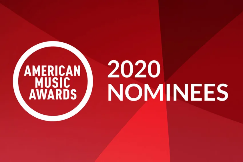 Logo de los American Music Awards 2020 sobre un fondo rojo