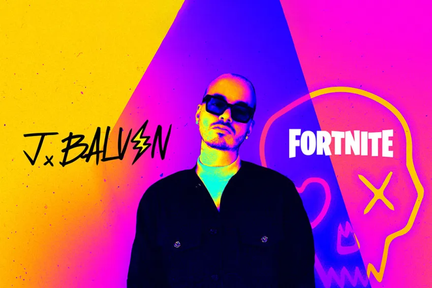 J Balvin en colores vivos con calabera de Fortnite para evento de Halloween 2020