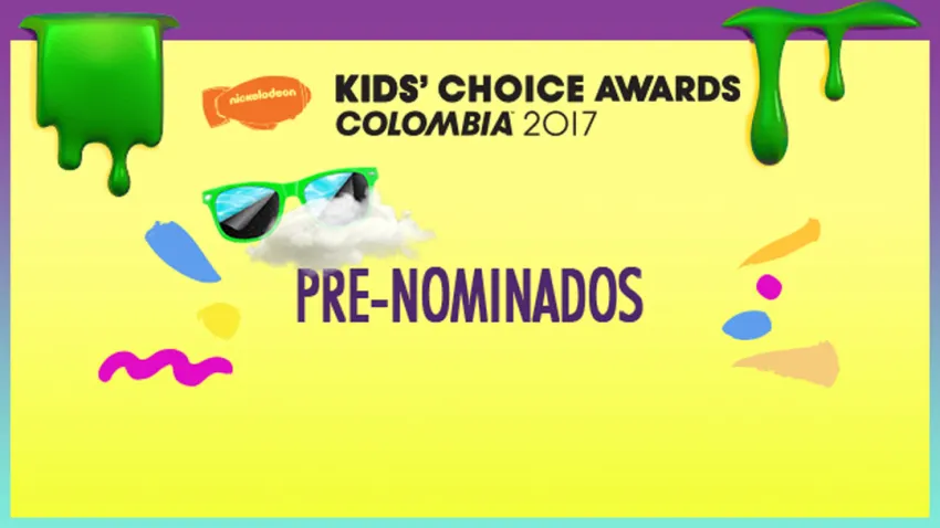 Cartel amarillo con slime anunciando los Pre-nominados a los Kids’ Choice Awards Colombia 2017