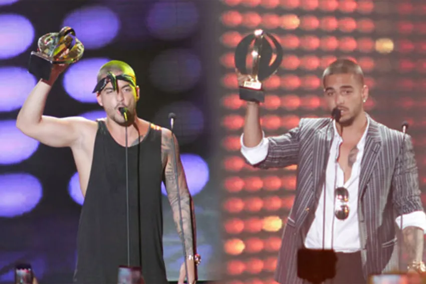 Maluma recibiendo los HEAT Latin Awards 2016 de HTV
