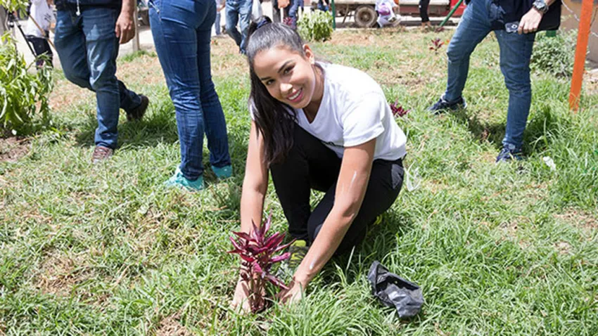 Actriz Marta Nieto sembrando un árbol