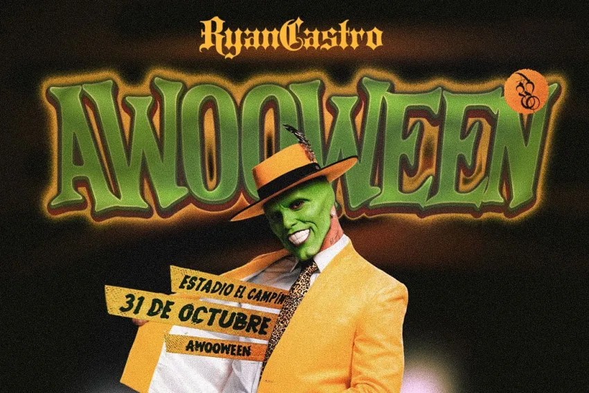 Ryan Castro disfrazado de La Máscara para evento Awooween Halloween