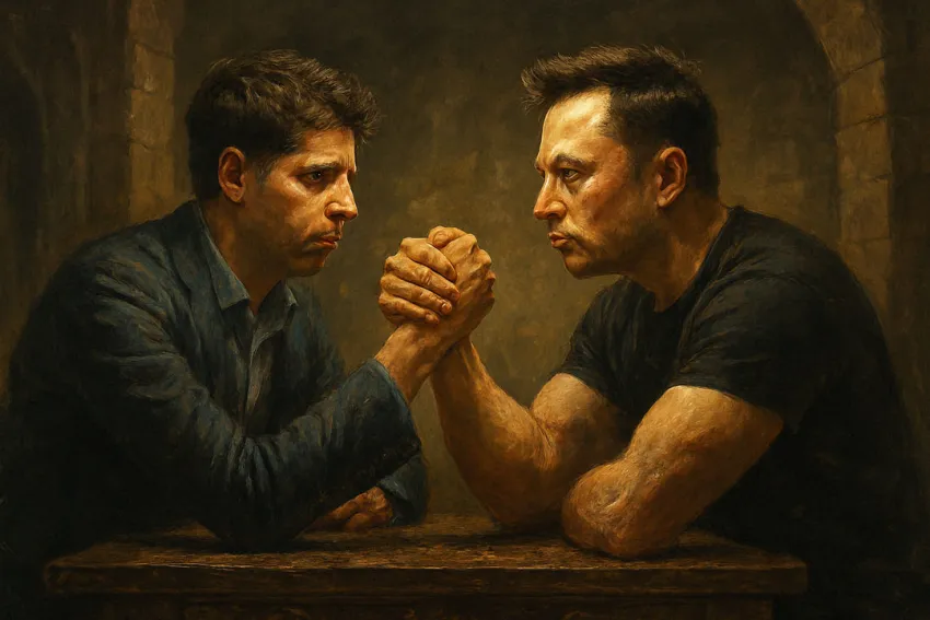 Sam Altman vs. Elon Musk (Imagen generada con Inteligencia Artificial)