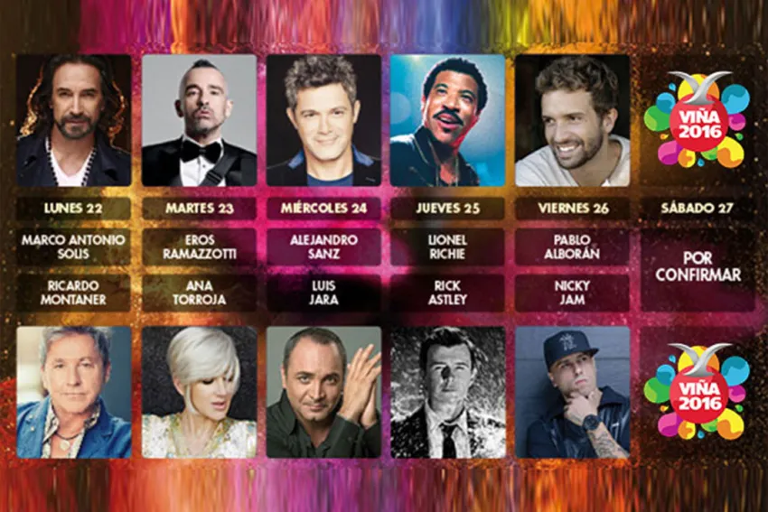 Collage con artistas confirmados para el Festival de Viña del Mar 2016