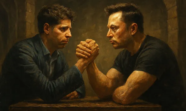 Sam Altman vs. Elon Musk (Imagen generada con Inteligencia Artificial)