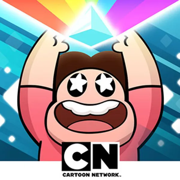 Steven Universe con estrellas en los ojos y levantando un prisma