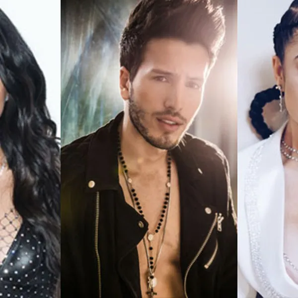 Becky G con escote negro, Sebastián Yatra con camisa negra abierta, Natti Natasha con escote blanco