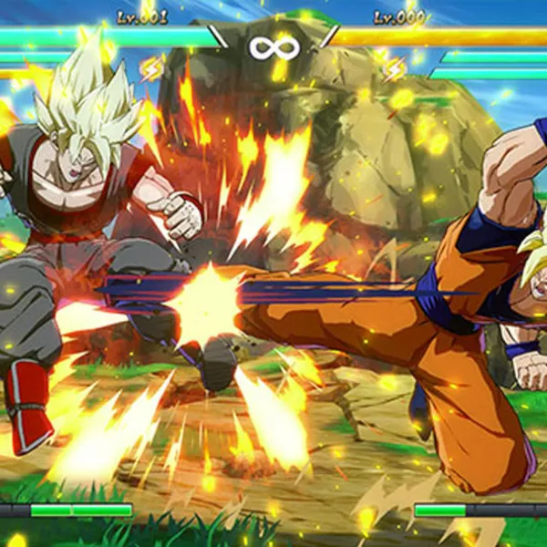 Pelea de Goku SS3 vs Goku SS3 en el videojuego Dragon Ball FighterZ
