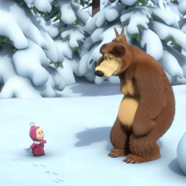 Escena de Masha y el Oso en la nieve