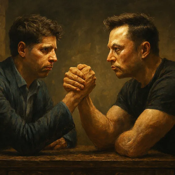 Sam Altman vs. Elon Musk (Imagen generada con Inteligencia Artificial)