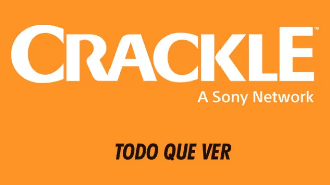 Logo de Crackle en letras blancas y fondo naranja, con slogan que dice "Todo que ver" en letras negras