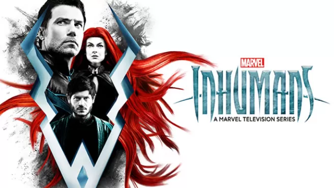 Poster de Marvel Inhumans en tonos rojos y azules