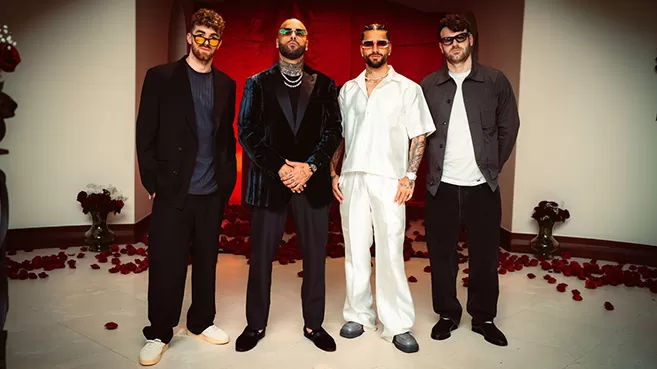 Nicky Jam junto a The Chainsmokers y Maluma en el set del video de la canción "Celular"